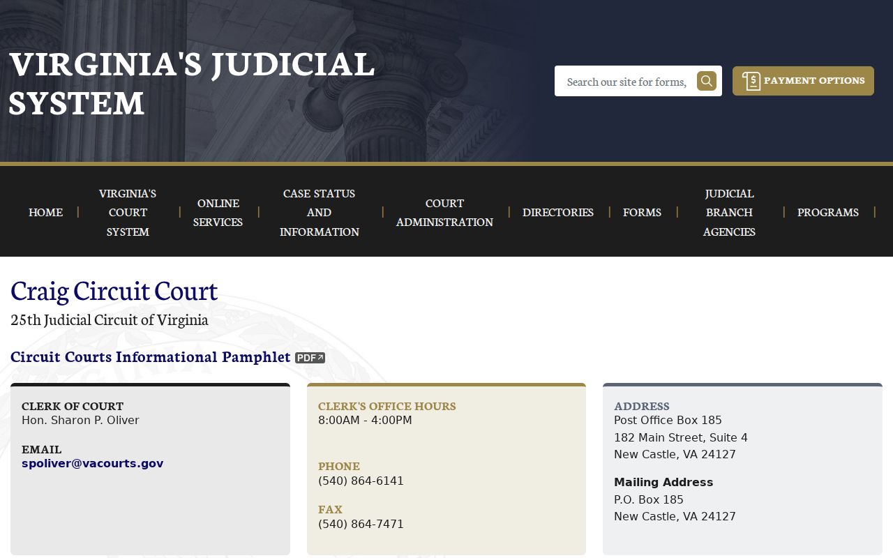 Craig County criminal court case Circuit Court clerk information