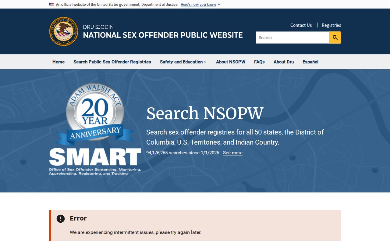 National public sex offender website used with Craig County registry searches
